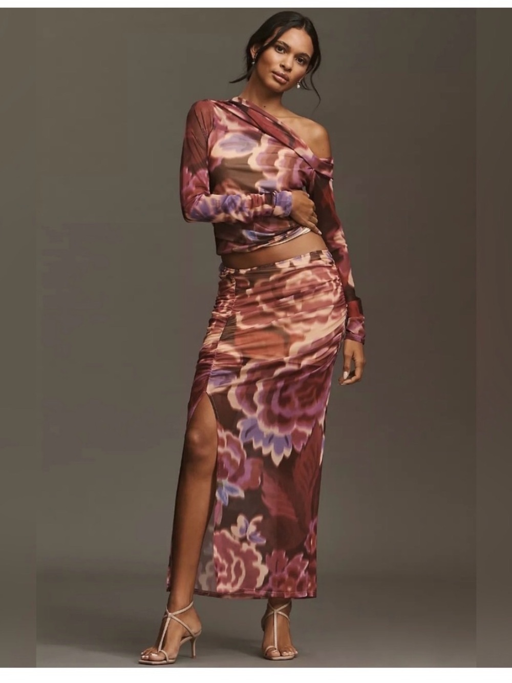 Anthropologie Ruched Side-Slit Maxi Skirt Sz XL bodycon chic party vacay